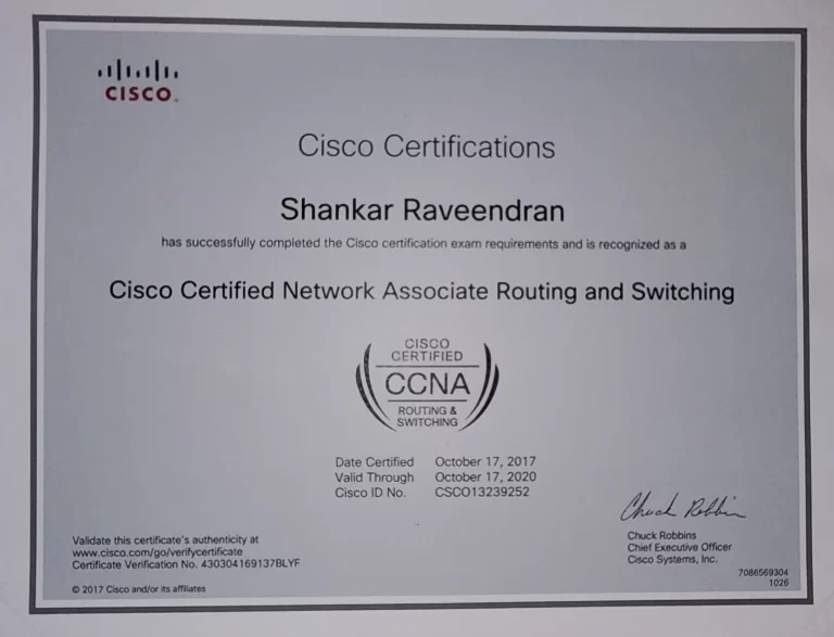 Shankar CCNA Certificate