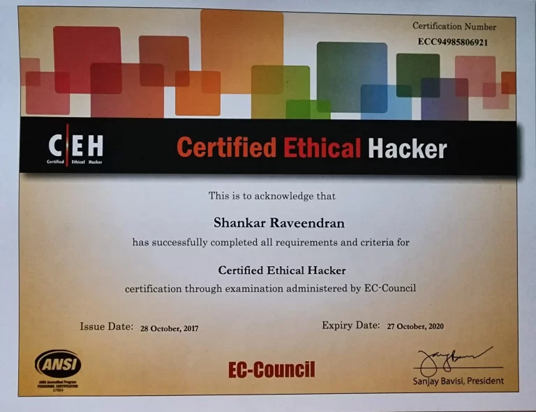 Shankar CEH Certificate